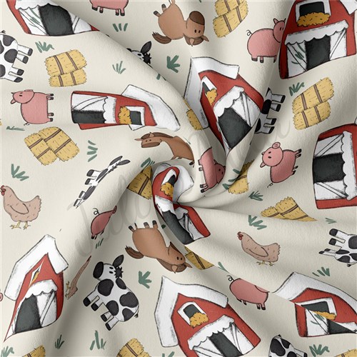 Farm Animals Double Brushed Polyester Fabric Jersey Stretchy Soft Polyester Stretch Fabric