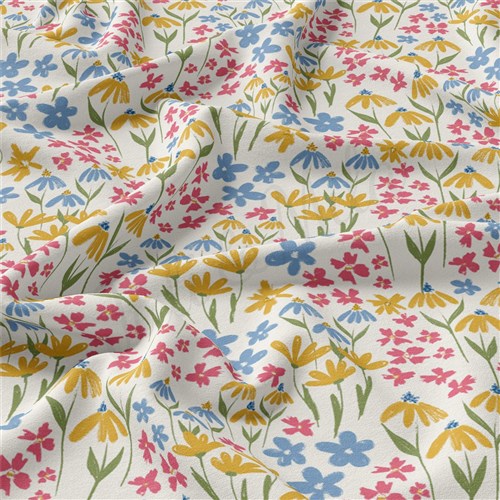 Floral Flowers Double Brushed Polyester Fabric Jersey Stretchy Soft Polyester Stretch Fabric