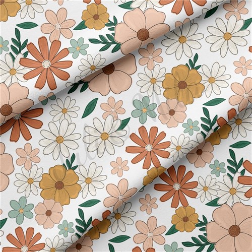Floral Flowers Double Brushed Polyester Fabric Jersey Stretchy Soft Polyester Stretch Fabric