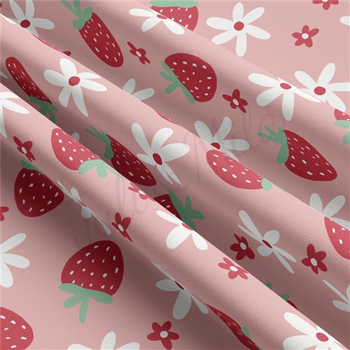 Strawberries Double Brushed Polyester Fabric Jersey Stretchy Soft Polyester Stretch Fabric