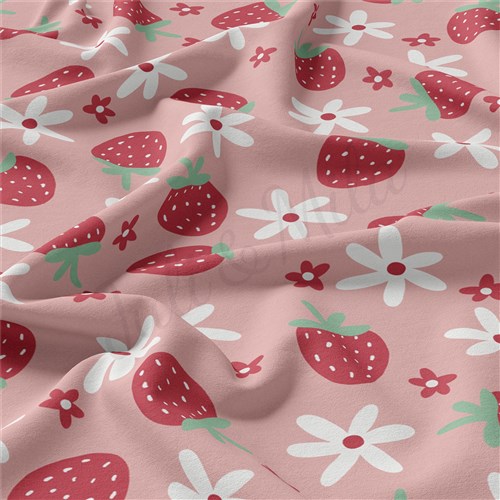 Strawberries Double Brushed Polyester Fabric Jersey Stretchy Soft Polyester Stretch Fabric