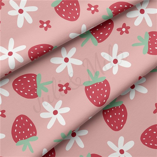 Strawberries Double Brushed Polyester Fabric Jersey Stretchy Soft Polyester Stretch Fabric