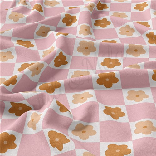 Floral Check Double Brushed Polyester Fabric Jersey Stretchy Soft Polyester Stretch Fabric