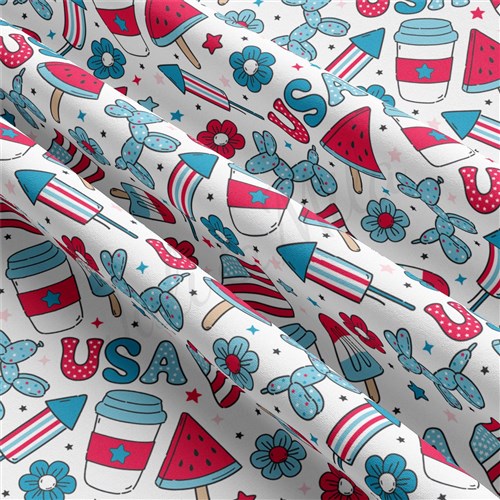 4th of July Patriotic Double Brushed Polyester Fabric Jersey Stretchy Soft Polyester Stretch Fabric
