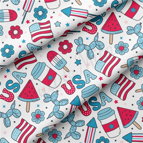 4th of July Patriotic Double Brushed Polyester Fabric Jersey Stretchy Soft Polyester Stretch Fabric