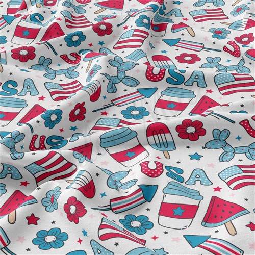 4th of July Patriotic Double Brushed Polyester Fabric Jersey Stretchy Soft Polyester Stretch Fabric