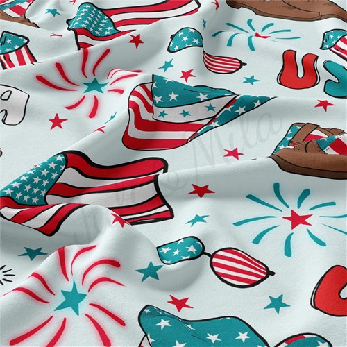 4th of July Patriotic Double Brushed Polyester Fabric Jersey Stretchy Soft Polyester Stretch Fabric