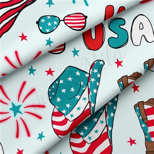 4th of July Patriotic Double Brushed Polyester Fabric Jersey Stretchy Soft Polyester Stretch Fabric