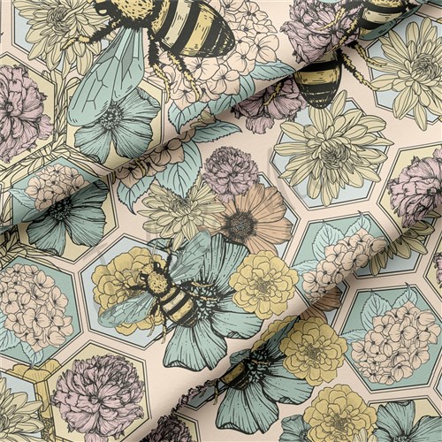 Bees Double Brushed Polyester Fabric Jersey Stretchy Soft Polyester Stretch Fabric