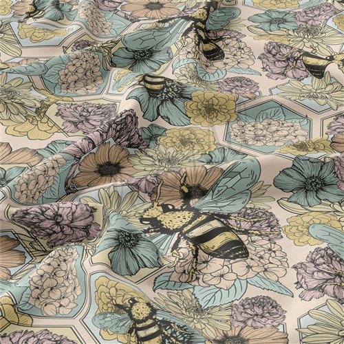 Bees Double Brushed Polyester Fabric Jersey Stretchy Soft Polyester Stretch Fabric