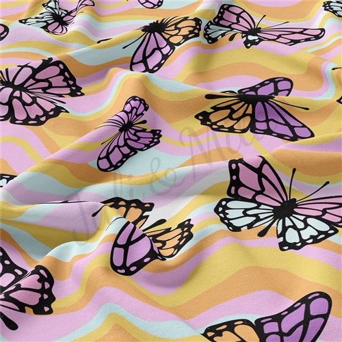 Butterflies Double Brushed Polyester Fabric Jersey Stretchy Soft Polyester Stretch Fabric