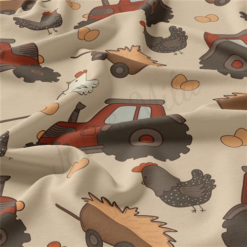 Farm Animals Double Brushed Polyester Fabric Jersey Stretchy Soft Polyester Stretch Fabric