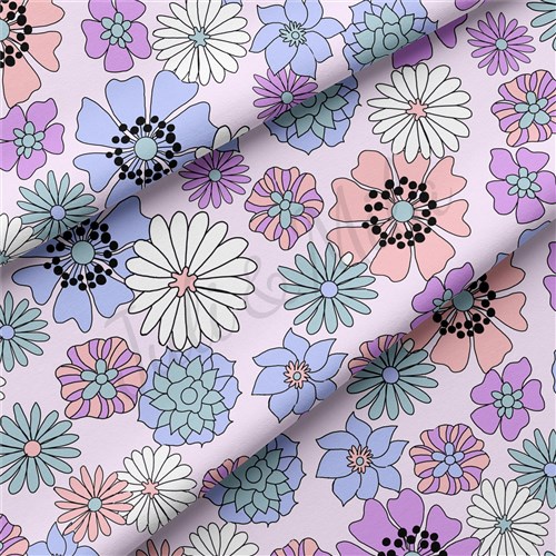 Floral Flowers Double Brushed Polyester Fabric Jersey Stretchy Soft Polyester Stretch Fabric