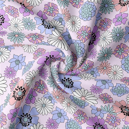 Floral Flowers Double Brushed Polyester Fabric Jersey Stretchy Soft Polyester Stretch Fabric