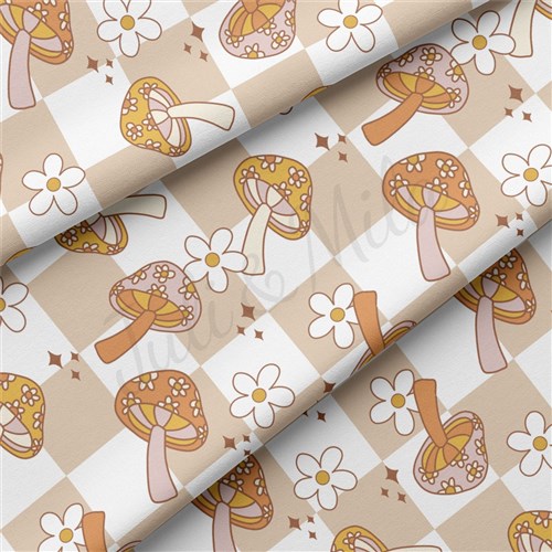 Mushrooms Double Brushed Polyester Fabric Jersey Stretchy Soft Polyester Stretch Fabric