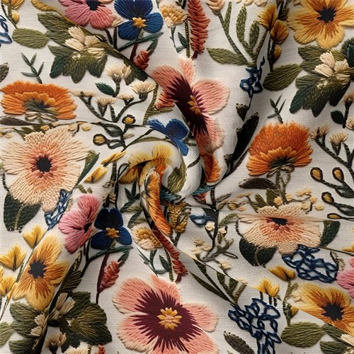 Embroidery Floral Double Brushed Polyester Fabric Jersey Stretchy Soft Polyester Stretch Fabric