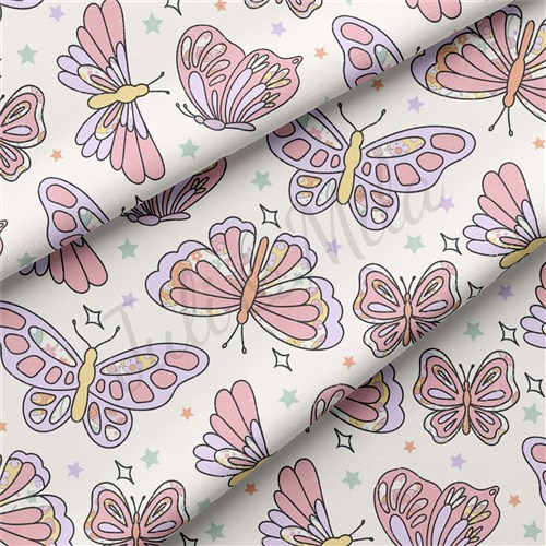 Butterflies Double Brushed Polyester Fabric Jersey Stretchy Soft Polyester Stretch Fabric