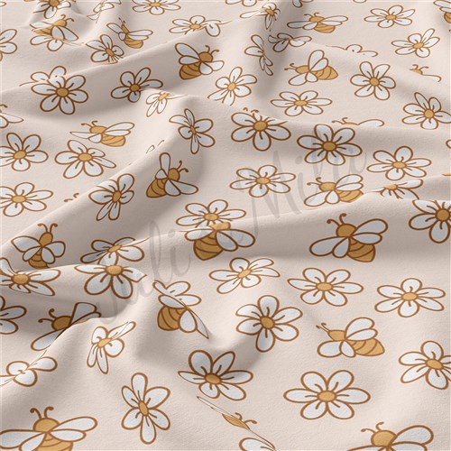 Bees Double Brushed Polyester Fabric Jersey Stretchy Soft Polyester Stretch Fabric