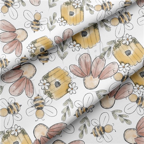 Bees Double Brushed Polyester Fabric Jersey Stretchy Soft Polyester Stretch Fabric
