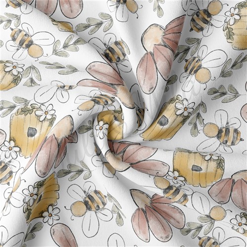 Bees Double Brushed Polyester Fabric Jersey Stretchy Soft Polyester Stretch Fabric