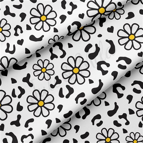 Floral Daisies Double Brushed Polyester Fabric Jersey Stretchy Soft Polyester Stretch Fabric