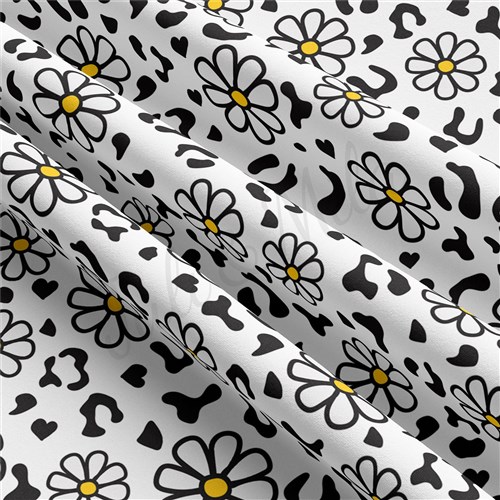 Floral Daisies Double Brushed Polyester Fabric Jersey Stretchy Soft Polyester Stretch Fabric