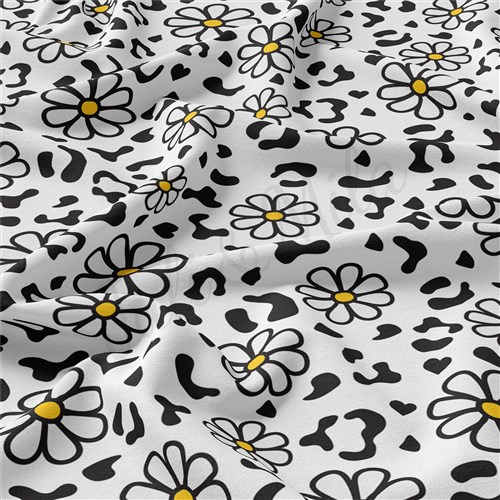 Floral Daisies Double Brushed Polyester Fabric Jersey Stretchy Soft Polyester Stretch Fabric