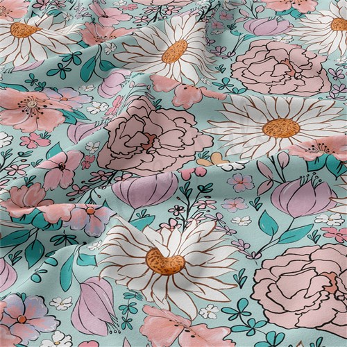 Floral Double Brushed Polyester Fabric Jersey Stretchy Soft Polyester Stretch Fabric