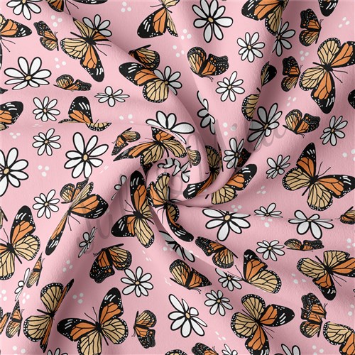 Butterflies Double Brushed Polyester Fabric Jersey Stretchy Soft Polyester Stretch Fabric