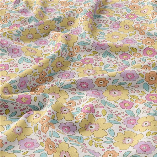 Floral Flowers Double Brushed Polyester Fabric Jersey Stretchy Soft Polyester Stretch Fabric