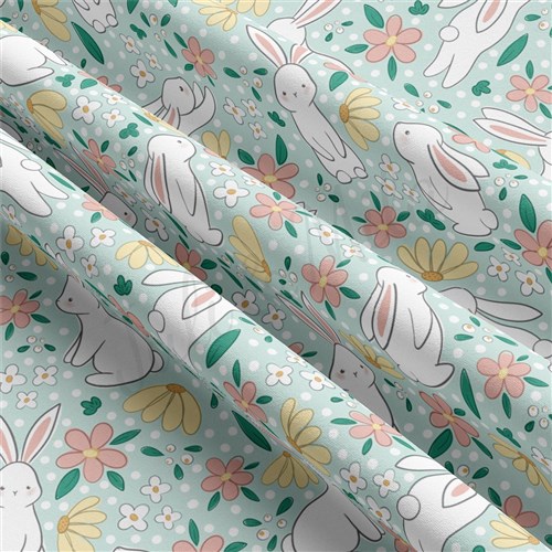 bunnies Easter Double Brushed Polyester Fabric Jersey Stretchy Soft Polyester Stretch Fabric