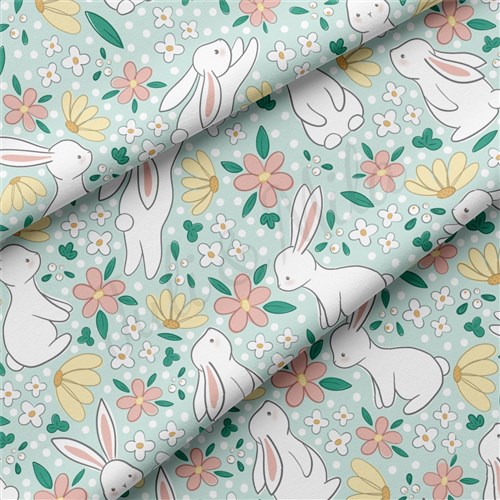 bunnies Easter Double Brushed Polyester Fabric Jersey Stretchy Soft Polyester Stretch Fabric