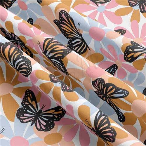 Butterflies Double Brushed Polyester Fabric Jersey Stretchy Soft Polyester Stretch Fabric