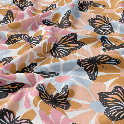 Butterflies Double Brushed Polyester Fabric Jersey Stretchy Soft Polyester Stretch Fabric