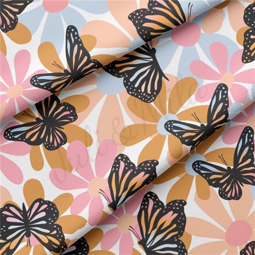 Butterflies Double Brushed Polyester Fabric Jersey Stretchy Soft Polyester Stretch Fabric
