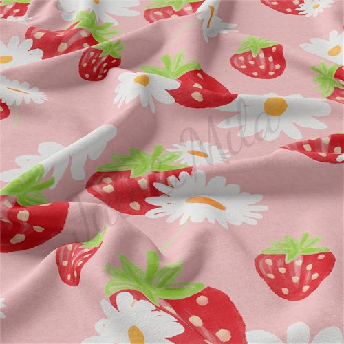 Summer Strawberries Double Brushed Polyester Fabric Jersey Stretchy Soft Polyester Stretch Fabric