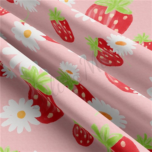 Summer Strawberries Double Brushed Polyester Fabric Jersey Stretchy Soft Polyester Stretch Fabric