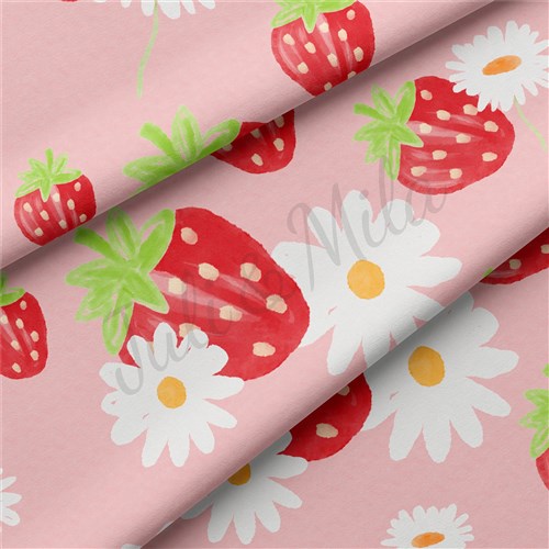 Summer Strawberries Double Brushed Polyester Fabric Jersey Stretchy Soft Polyester Stretch Fabric