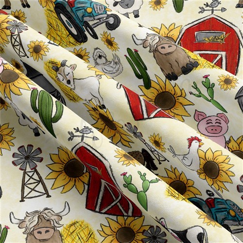 Farm Animals Double Brushed Polyester Fabric Jersey Stretchy Soft Polyester Stretch Fabric