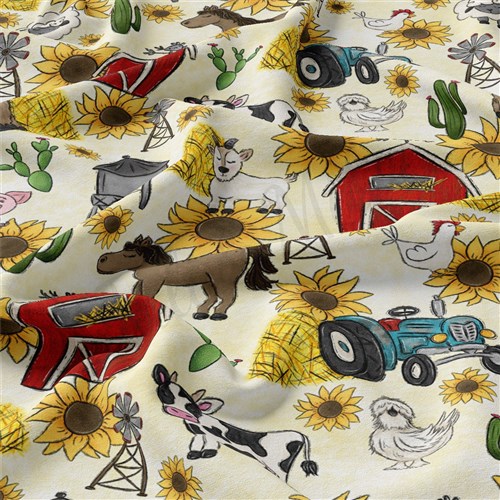 Farm Animals Double Brushed Polyester Fabric Jersey Stretchy Soft Polyester Stretch Fabric