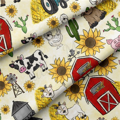 Farm Animals Double Brushed Polyester Fabric Jersey Stretchy Soft Polyester Stretch Fabric