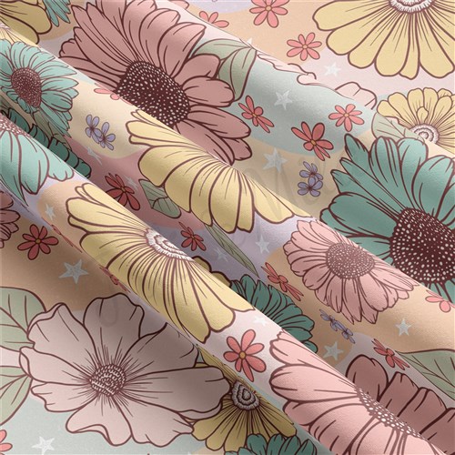Floral Floral Flowers Double Brushed Polyester Fabric Jersey Stretchy Soft Polyester Stretch Fabric