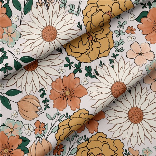 Floral Flowers Double Brushed Polyester Fabric Jersey Stretchy Soft Polyester Stretch Fabric