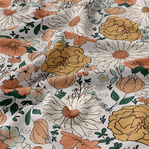 Floral Flowers Double Brushed Polyester Fabric Jersey Stretchy Soft Polyester Stretch Fabric