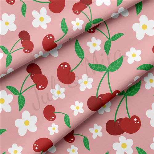 Cherries Cherry Double Brushed Polyester Fabric Jersey Stretchy Soft Polyester Stretch Fabric