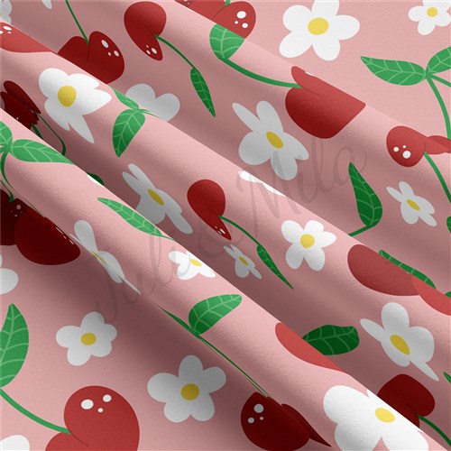 Cherries Cherry Double Brushed Polyester Fabric Jersey Stretchy Soft Polyester Stretch Fabric