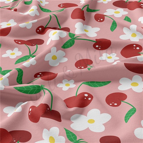 Cherries Cherry Double Brushed Polyester Fabric Jersey Stretchy Soft Polyester Stretch Fabric