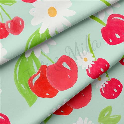 Cherries Cherry Double Brushed Polyester Fabric Jersey Stretchy Soft Polyester Stretch Fabric