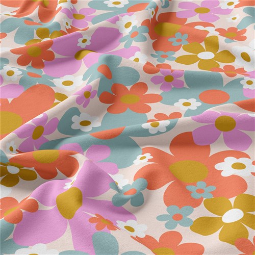 Floral Flowers Double Brushed Polyester Fabric Jersey Stretchy Soft Polyester Stretch Fabric