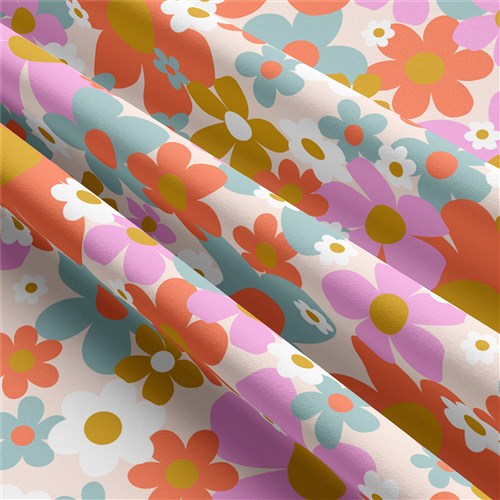 Floral Flowers Double Brushed Polyester Fabric Jersey Stretchy Soft Polyester Stretch Fabric